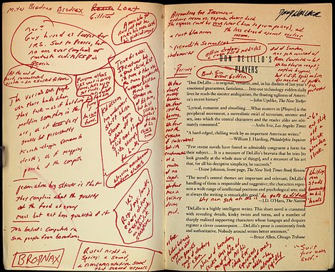 Extensive scribbling on margins of a book